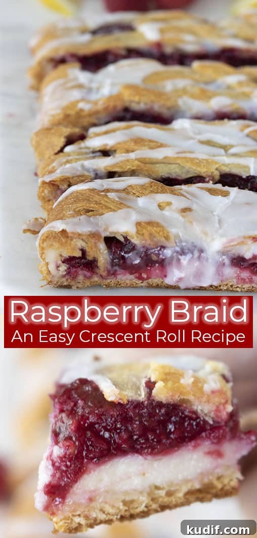 Raspberry Crescent Danish: Flaky Pastry Recipe for Brunch 19 titled image (and shown): Raspberry Braid - an easy crescent roll recipe