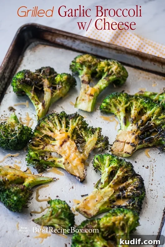 Grilled Broccoli Recipe on a baking sheet pan 