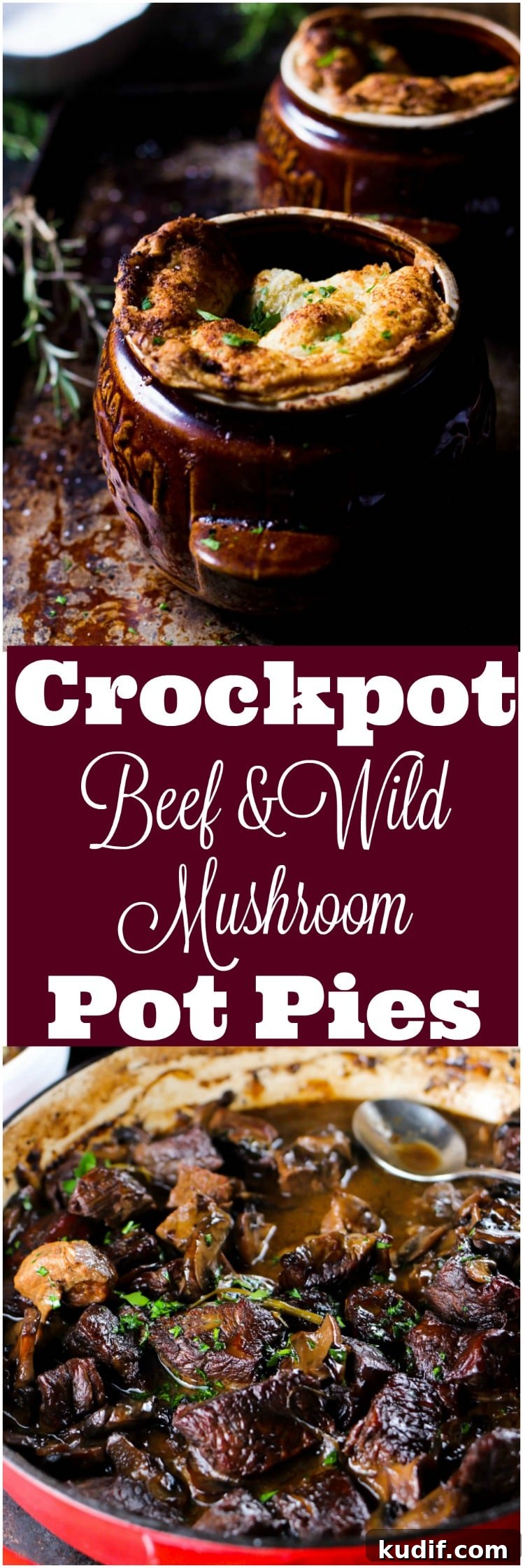Slow-Cooker Beef Pot Pie Casseroles: Comforting One-Dish Meals 10 When a wild mushroom stew meets puff pastry the most incredible and scrumptious crockpot beef pot pie is born. The stew is incredibly flavorful and ridiculously simple. Cooking it in the crockpot makes this a perfect make ahead, minimal effort entree that will blow everyone at your dinner table away.