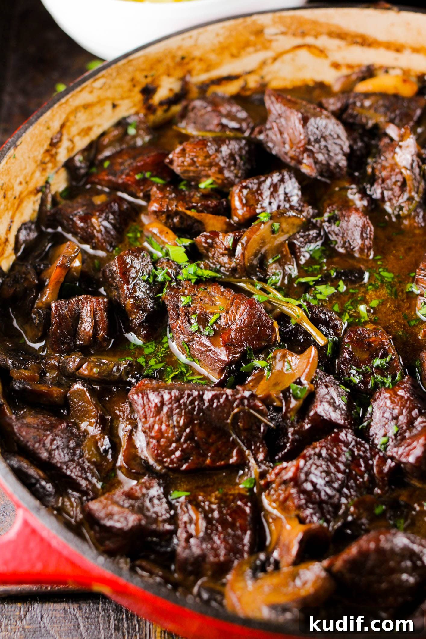 Slow-Cooker Beef Pot Pie Casseroles: Comforting One-Dish Meals 5 Fragrant mushrooms and tender meat are combine with fresh herbs to give this classic beef stew a gourmet twist.