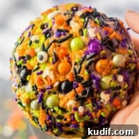 Spooky Halloween Sprinkle Cookies Recipe for Party Treats 4 holding up halloween sprinkle cookie