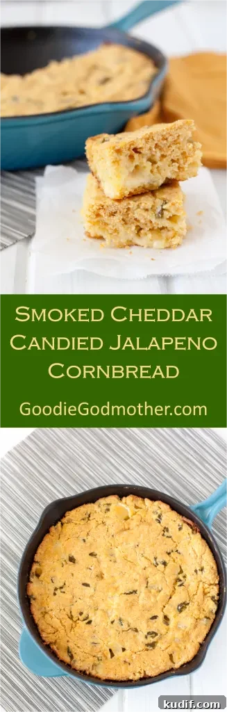 Smoked Cheddar & Candied Jalapeño Cornbread Recipe 13 Smoked Cheddar Candied Jalapeno Cornbread - Spicy with a hint of sweet and cheesy... need I say more? Recipe on GoodieGodmother.com