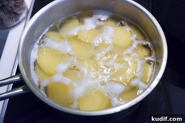 Potatoes, simmering.