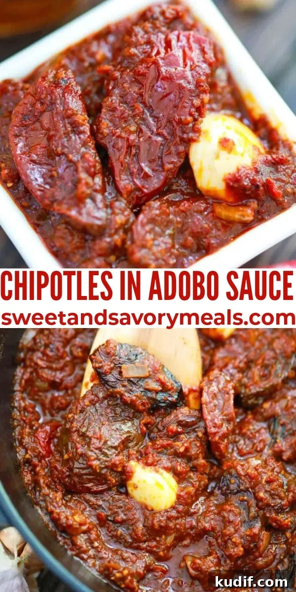 Chipotles in Adobo Sauce are slightly sweet, tangy, and spicy, perfect for any kind of Mexican cuisine or whatever dish you want to add heat to. easy chipotle in adobo sauce pin